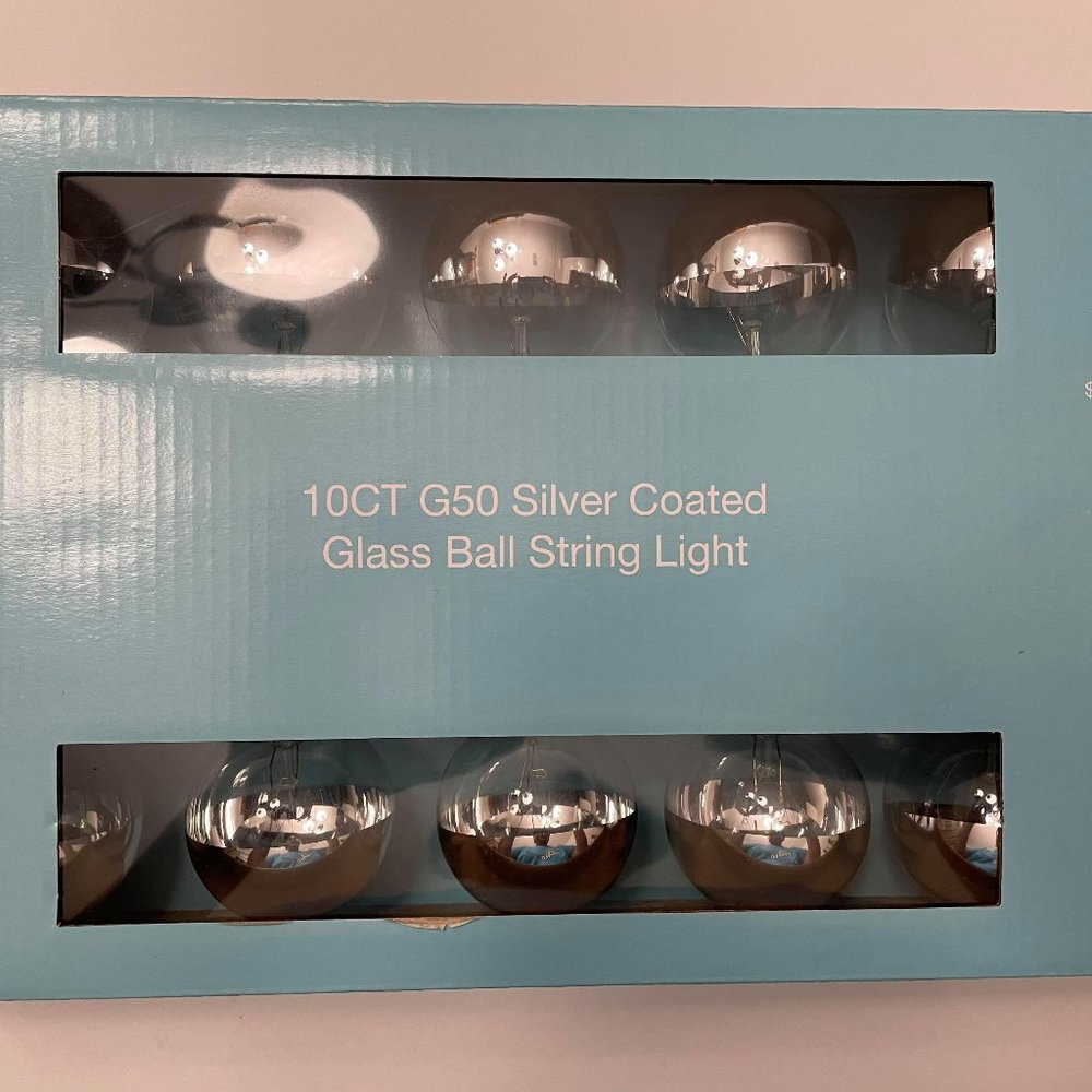 NIB- 10 Count Silver Coated Ball String Light